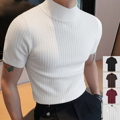 T-shirt pour hommes à manches courtes avec un design structuré moderne et col montant Chic und Stil