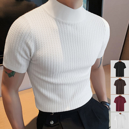 T-shirt pour hommes à manches courtes avec un design structuré moderne et col montant Chic und Stil