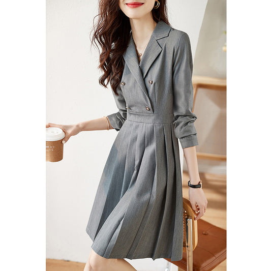 Robe A-Line à double boutonnage pour femmes avec jupe plissée Chic und Stil