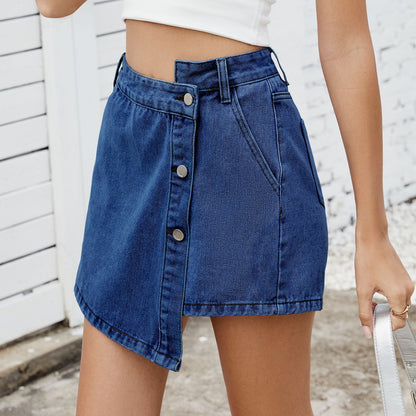 Robe en denim pour dames avec ourlet asymétrique et détails pratiques de boutons Chic und Stil
