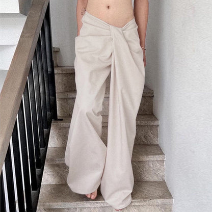 Dames Élégant Pantalon Palazzo Taille Haute Plissé Chic und Stil