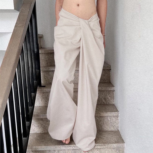 Dames Élégant Pantalon Palazzo Taille Haute Plissé Chic und Stil