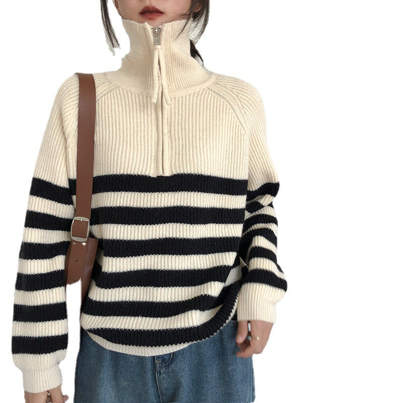 Pull femme à rayures avec zip mi-long et coupe décontractée Chic und Stil