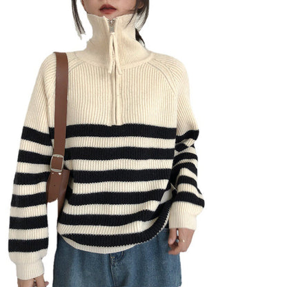 Pull femme à rayures avec zip mi-long et coupe décontractée Chic und Stil