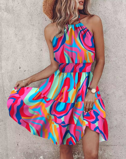 Femme Halter Cou Bohème Mini Robe Chic und Stil