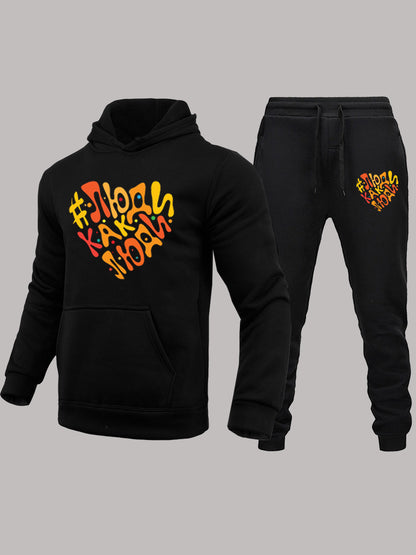 Men's hoodie and jogger pants set with striking heart pattern Chic and Style