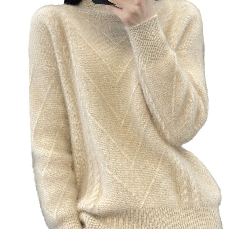 Dames pull en gros tricot avec motif de tresse innovant et col montant haut Chic und Stil