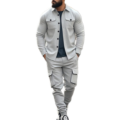 Men's Cargo Set with Casual Shirt and Chic Elastic Pants