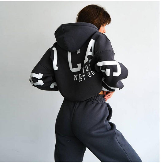 Dames Ensemble de sweat-shirt oversize décontracté avec capuche et taille élastique Chic und Stil