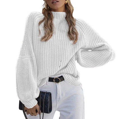 Pull en gros mailles pour femmes avec col haut et coupe ample Chic und Stil