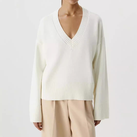 Pull en maille pour femmes avec décolleté en V profond et coupe décontractée Chic und Stil