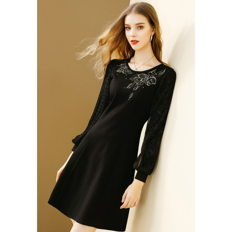 Dames Élégante Robe Longue Brodée Chic und Stil