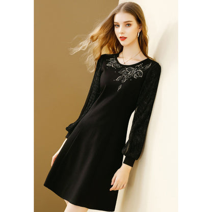 Dames Élégante Robe Longue Brodée Chic und Stil