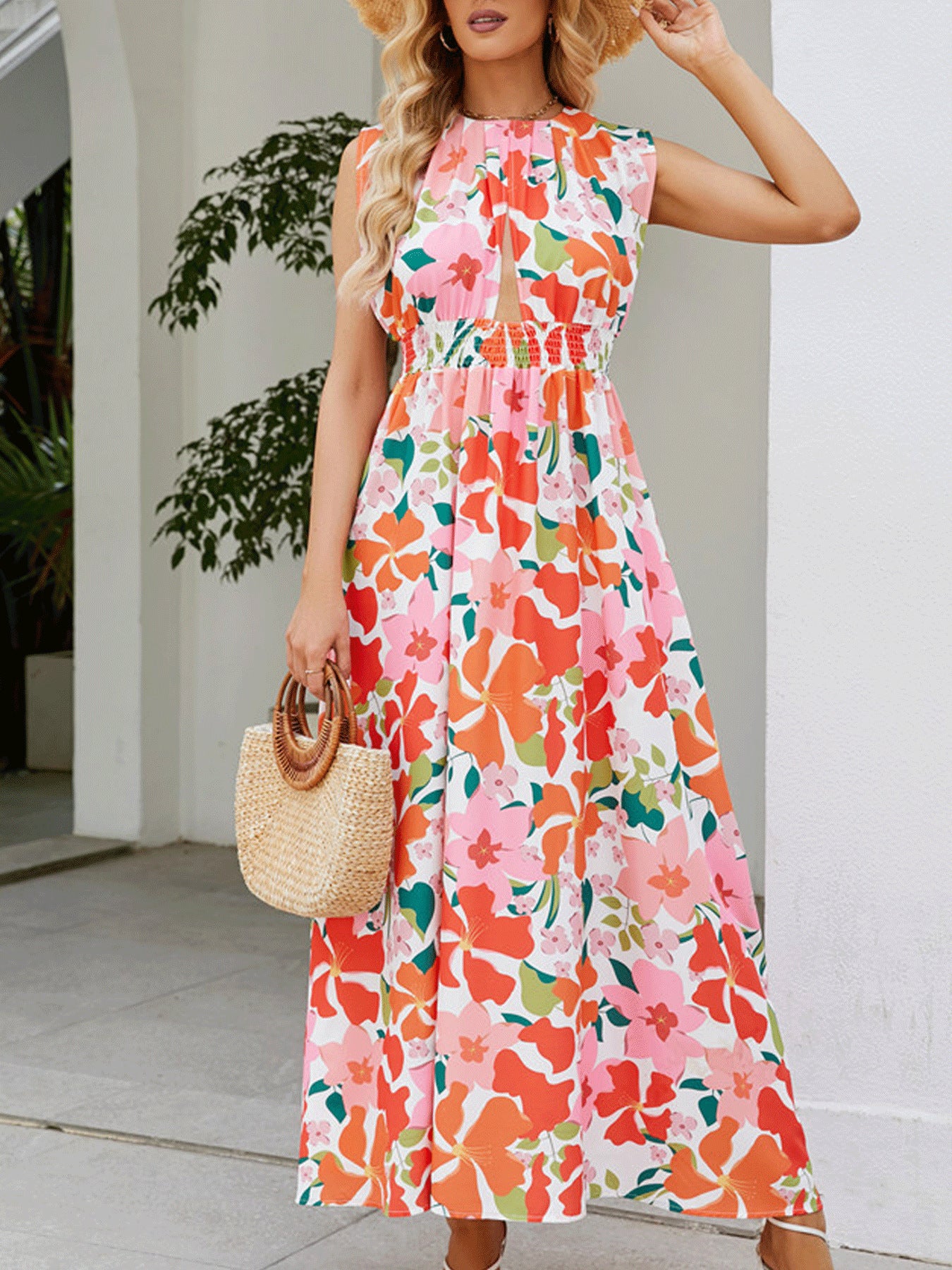 Robe maxi femme avec design floral et ceinture élastique Chic und Stil