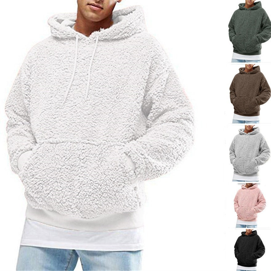 Men's Casual Teddy-Fleece Hoodie with Practical Kangaroo Pockets and Adjustable Drawstring Chic and Style