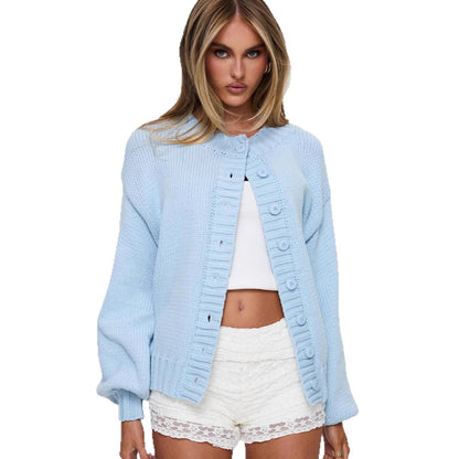 Dames confortable cardigan en tricot avec des détails de bouton décoratifs et des manches volumineuses Chic und Stil