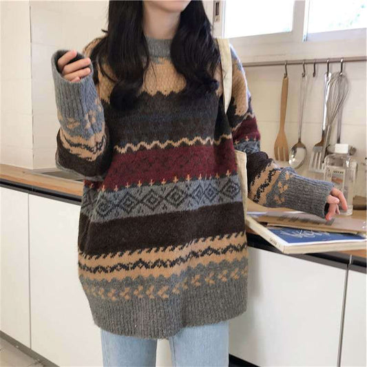Dames Grand Pull Oversized avec motif graphique Chic und Stil
