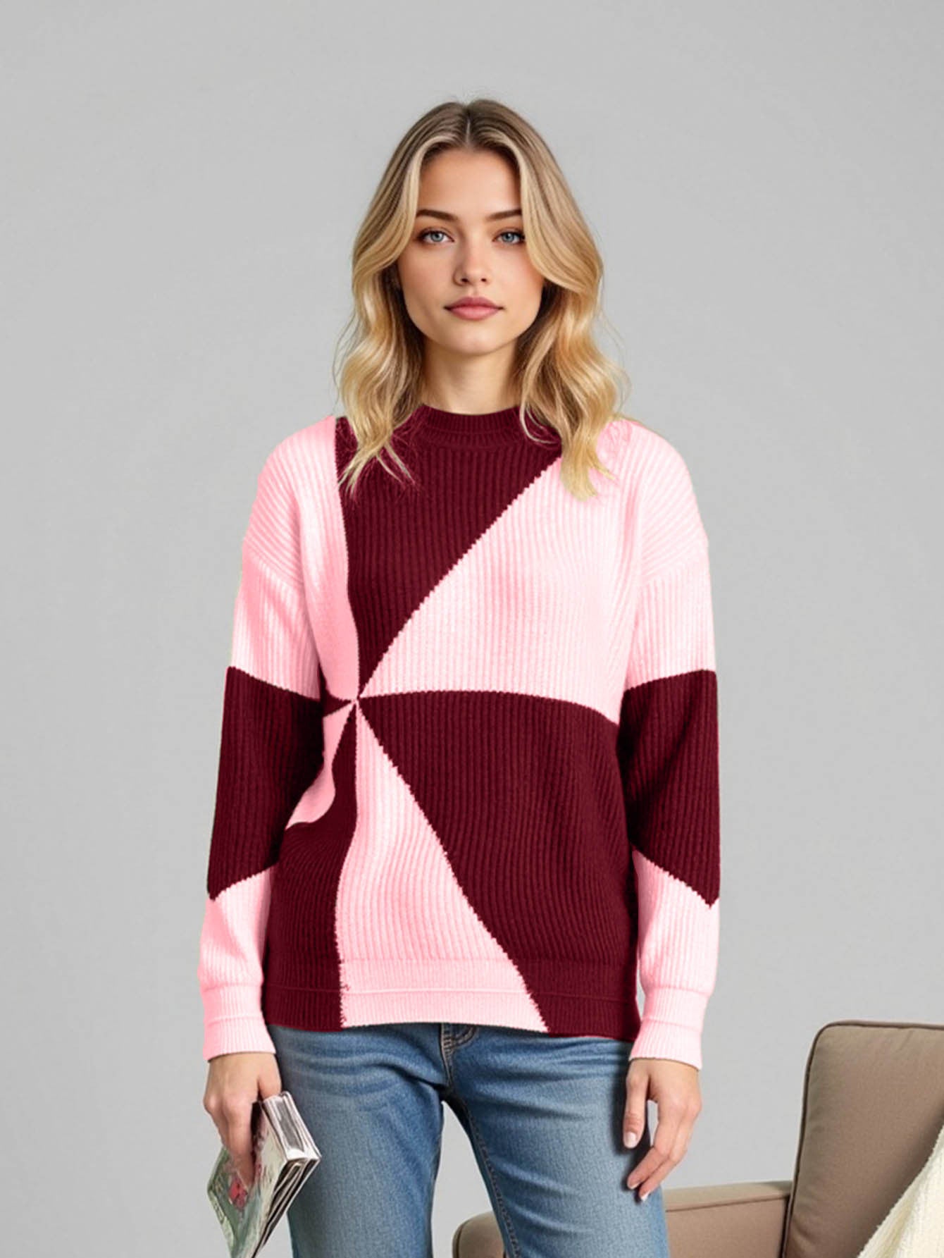 Pull en tricot pour dames avec design géométrique et coupe décontractée Chic und Stil