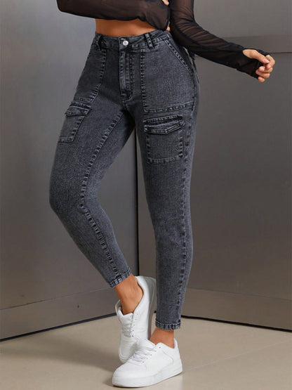 Pantalon cargo pour femmes à taille haute avec poches latérales pratiques Chic und Stil
