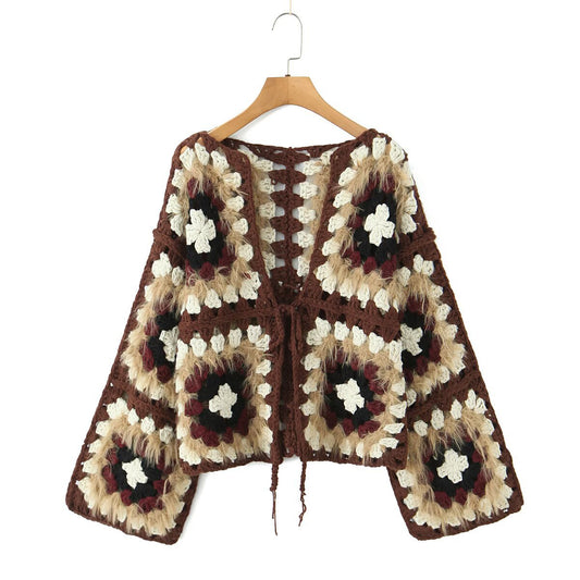 Cardigan décontracté pour femmes avec un motif coloré de carrés Granny et fermeture éclair Chic und Stil
