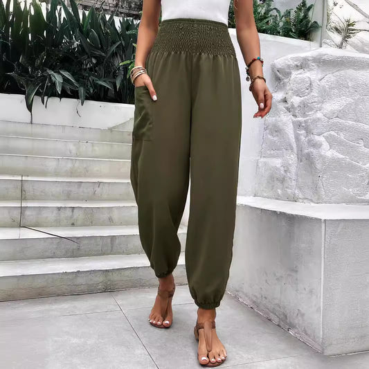 Pantalon d'été décontracté pour femmes à taille haute et jambe étroite Chic und Stil