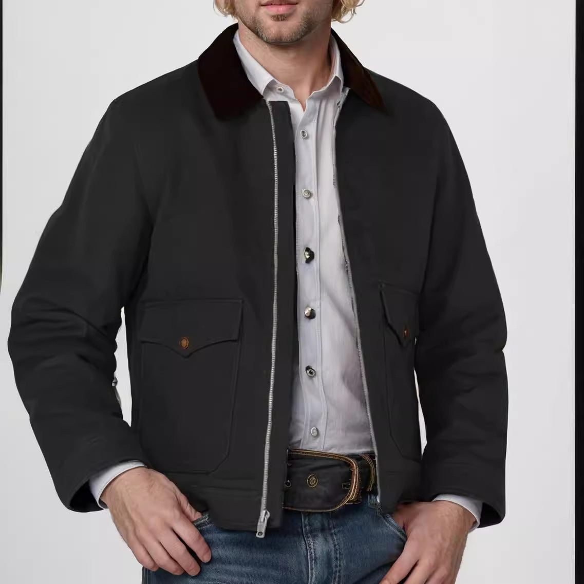 Robust cotton jacket for men with coat-like collar Warm Chic and Style