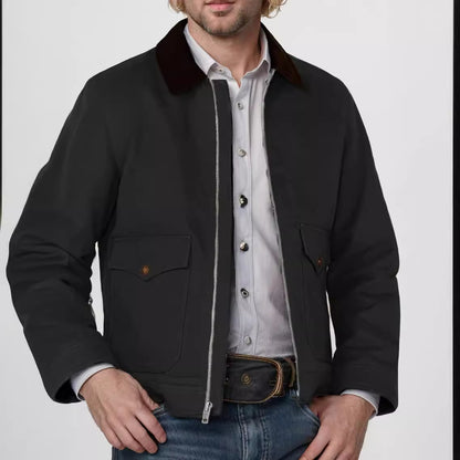 Robust cotton jacket for men with coat-like collar Warm Chic and Style