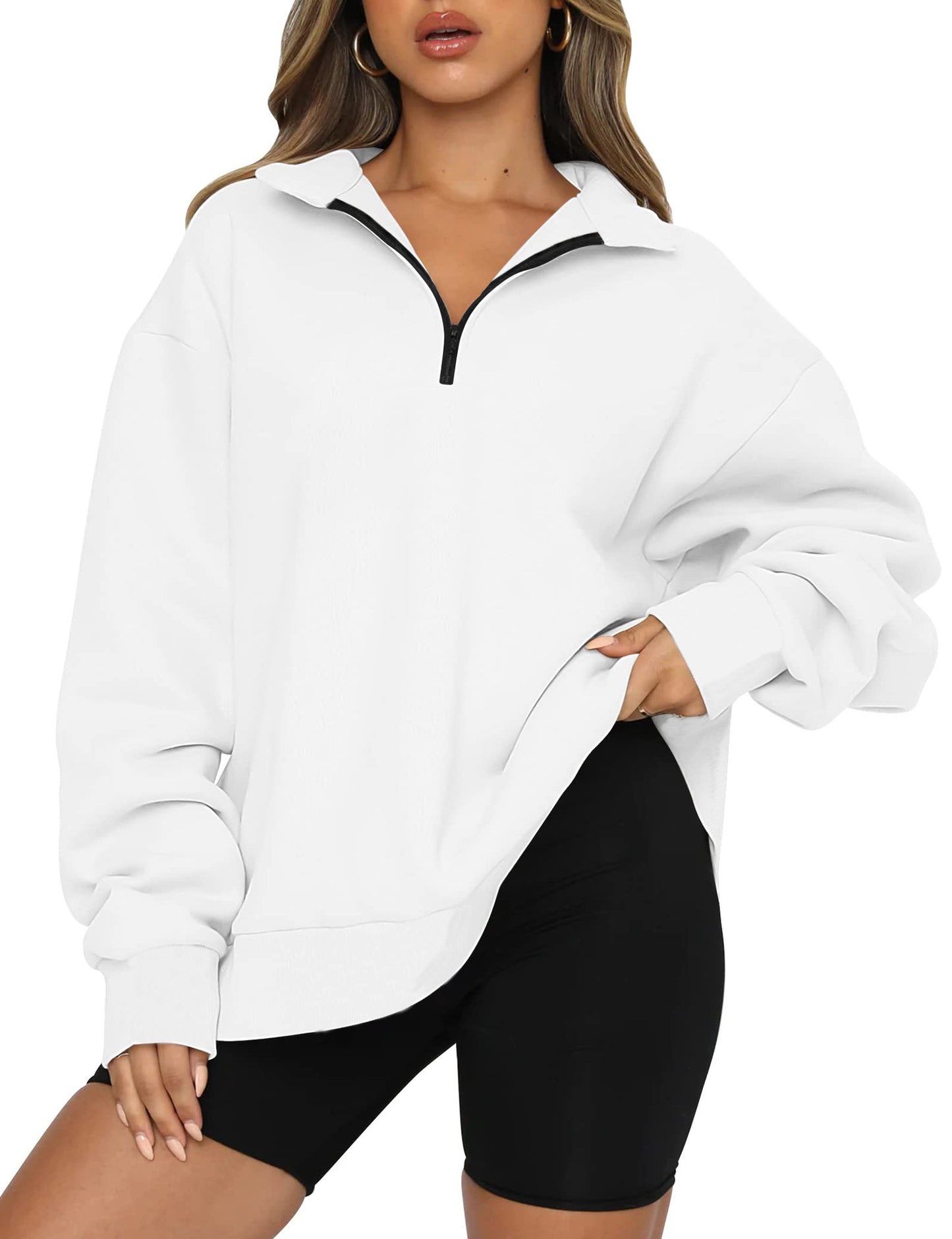 Pull décontracté pour femmes avec demi-zip et épaules tombantes Chic und Stil