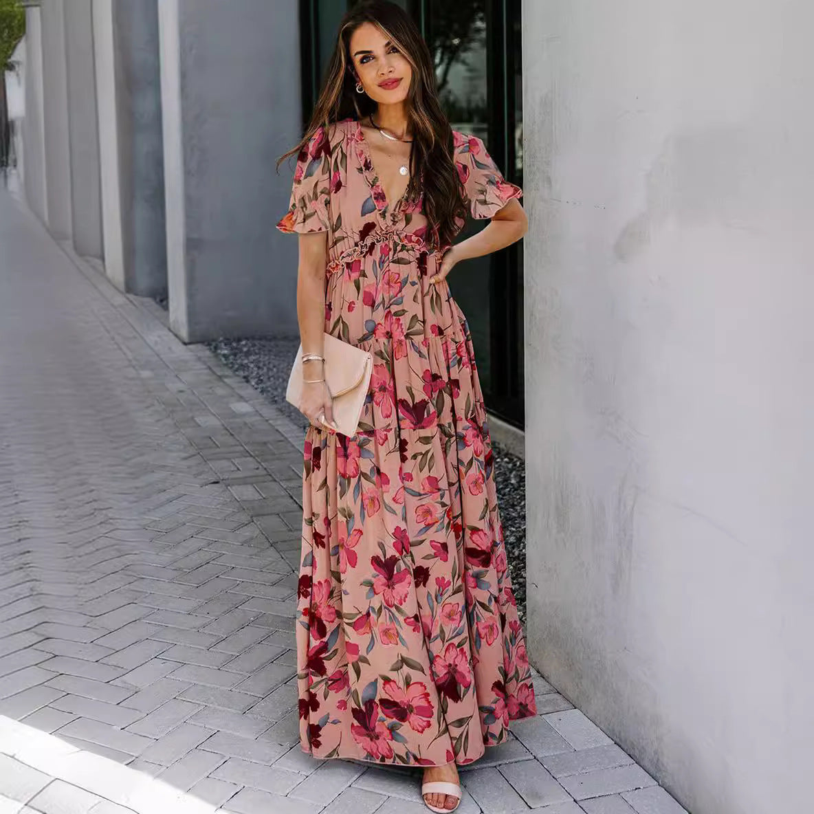 Robe Maxi Boho Femmes avec impression florale Chic und Stil