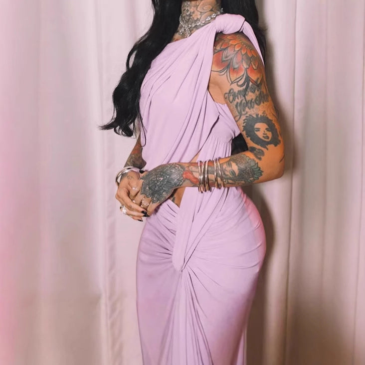Dames élégant robe portefeuille avec coupe asymétrique et détails volants Chic und Stil