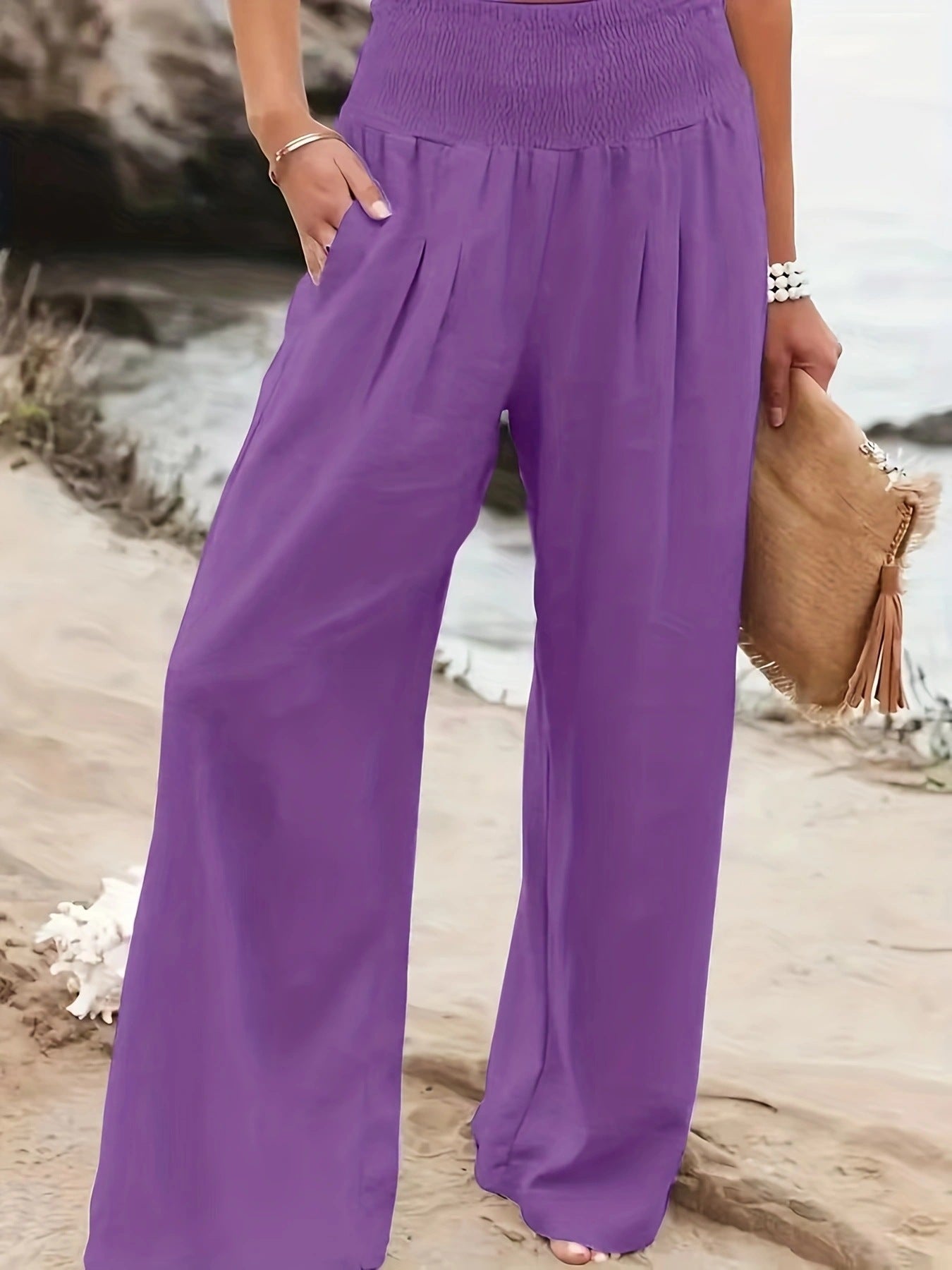 Pantalon d'été ample pour femmes avec taille élastique et élégant drapé Chic und Stil