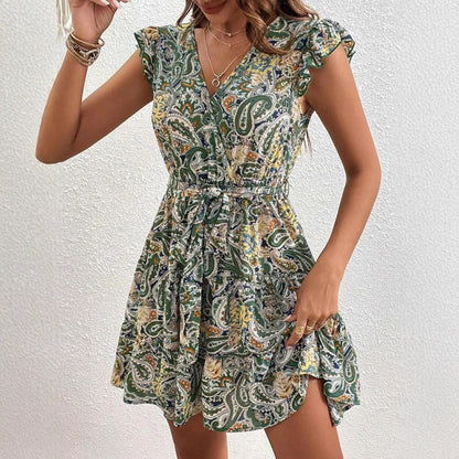 Dames Robe Mini Imprimé Paisley Fluide Chic und Stil