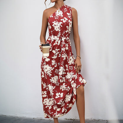 Robe maxi à une épaule floral pour dames Chic und Stil