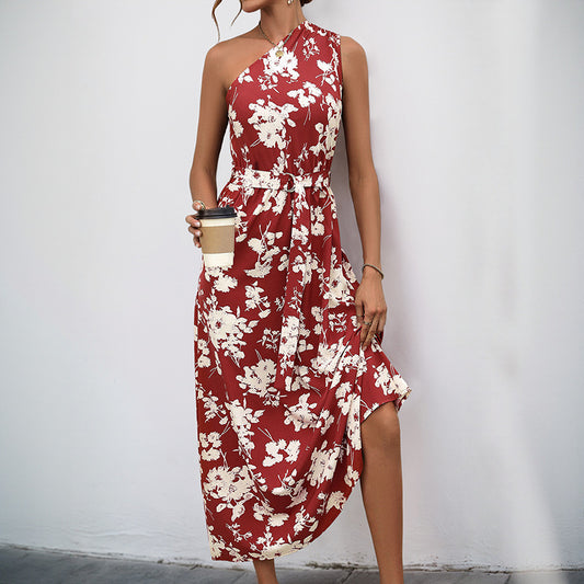 Robe maxi à une épaule floral pour dames Chic und Stil