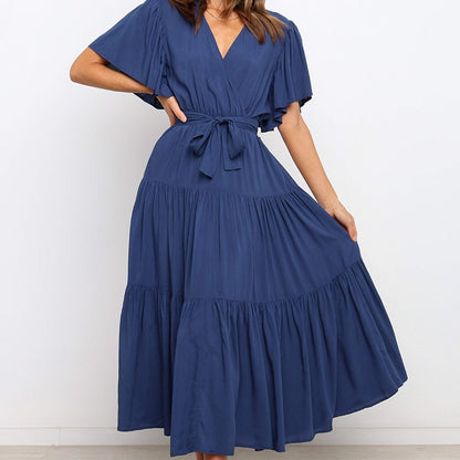 Robe maxi fluide pour femmes avec lien à nouer et manches papillon Chic und Stil