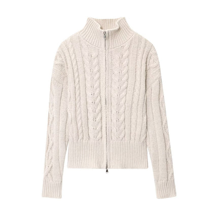 Pull en tricot à col montant et fermeture éclair pour femmes Chic und Stil