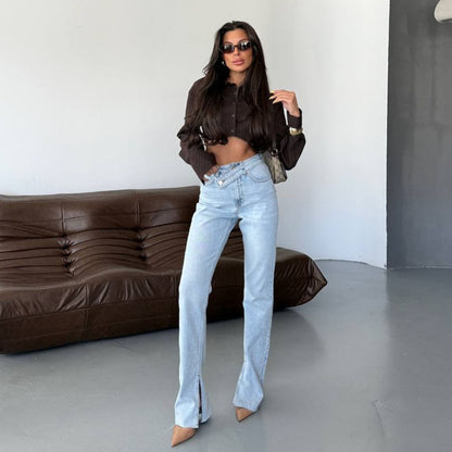 Dames élégants et modernes jeans taille haute Chic und Stil