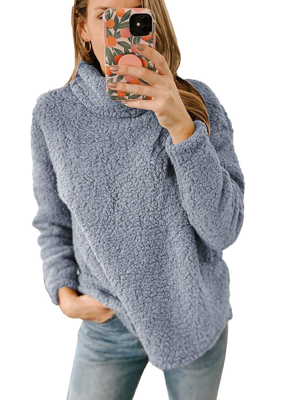 Pull-over en sweat-shirt confortable pour femmes avec col haut et polaire texturée Chic und Stil