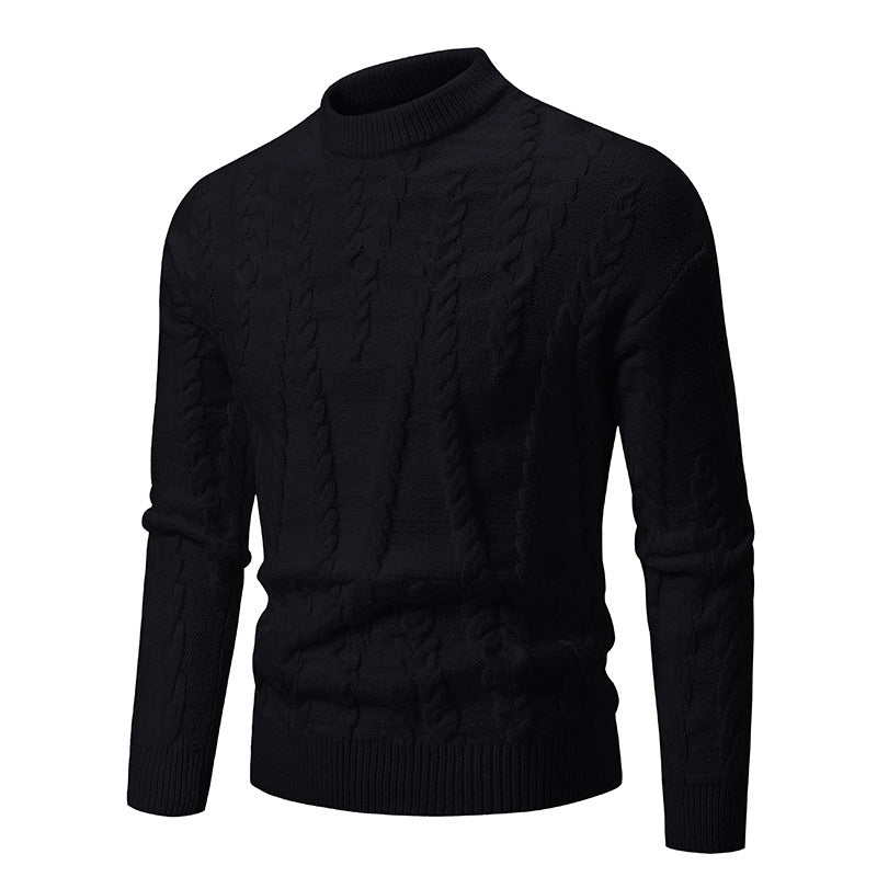 Slim knit pullover for men with cable pattern and high collar Chic und Stil