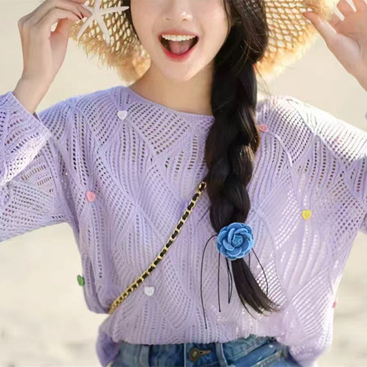 Blouse en tricot aérienne pour femmes avec motif et applications colorées Chic und Stil