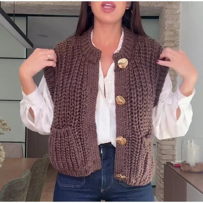 Dames gilet en tricot avec poches et détail de bouton Chic und Stil