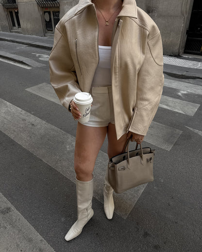 Dame cuir veste avec coupe décontractée oversized Chic und Stil