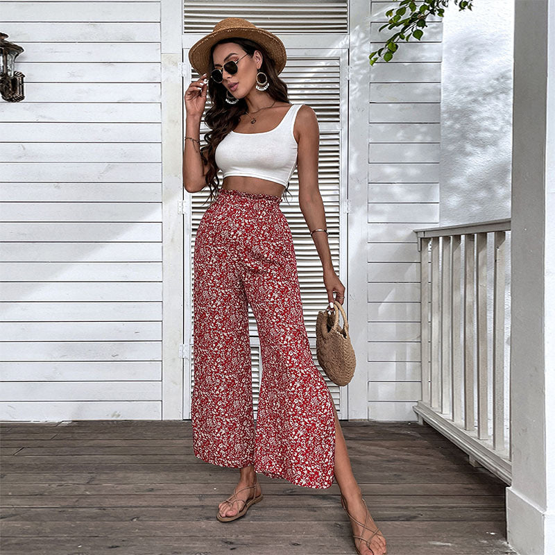 Women Wide Leg Pants Floral Print Chic and Style