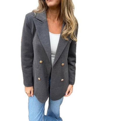 Dames Blazer élégant à double boutonnage avec tissu texturé et boutons dorés Chic und Stil