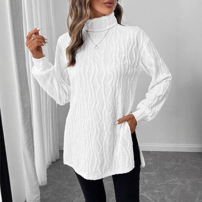 Ladies cozy turtleneck pullover with honeycomb pattern Chic and Style