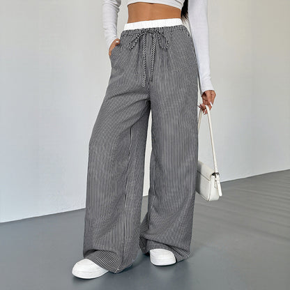 Wide striped pants for women with drawstring belt Chic und Stil