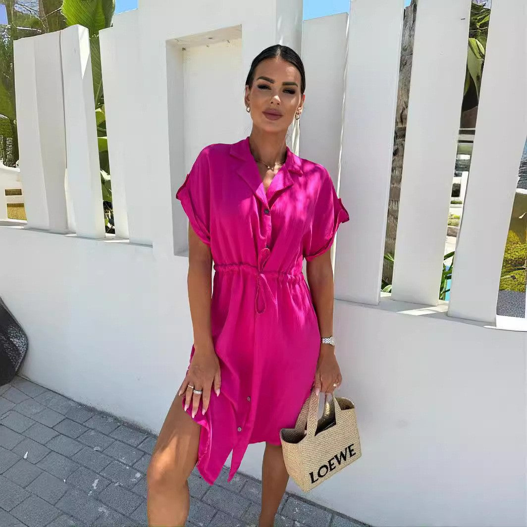Women's Short Sleeve Dress with Belt at Waist Chic und Stil
