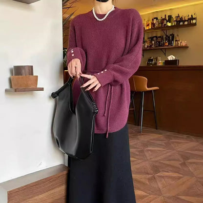 Pull en maille décontracté pour femmes avec lien à la taille et coupe décontractée Chic und Stil