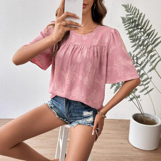 Blouse en coton tendance pour femmes avec design texturé et manches 3/4 décontractées Chic und Stil