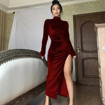 Robe enveloppante élégante pour femmes avec décolleté haut et fente latérale Chic und Stil